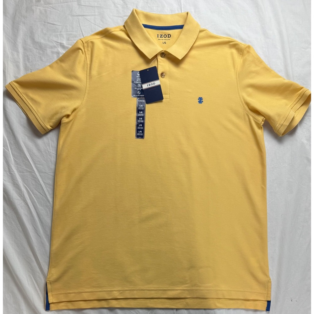 IZOD Mens Advantage Performance Polo Shirt Yellow Short‎ Sleeve Large